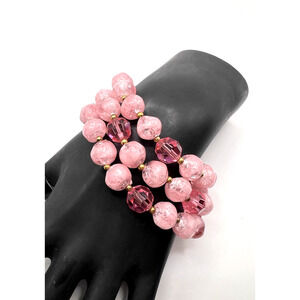 Vintage Signed LISNER Multi-strand Pink Faceted Crystal Bracelet